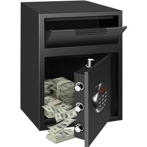 Depository Drop Safe, Deposit Cash Lock with Electronic Keypad Combination & Key Backup, with Metal Hardwheel, Digital Screen & 5 Reinforced Lockbolt