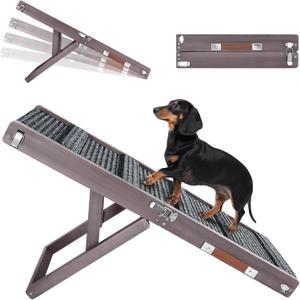 Pawaboo 2026 Upgraded Dog Ramp for Couch, Foldable Small Dog Ramp for Sofa, 4 Adjustable Height from 13'' to 21", Portable Stable Pet Step with Non-Slip Pad, Pet Ramps Use for Couch Stairs,Grey Purple
