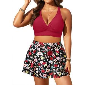 Women's Plus Size High Waisted Bikini - Two Piece Swimsuit with Skirt 2025 Tummy Control Bathing Suit with Pocket 20W
