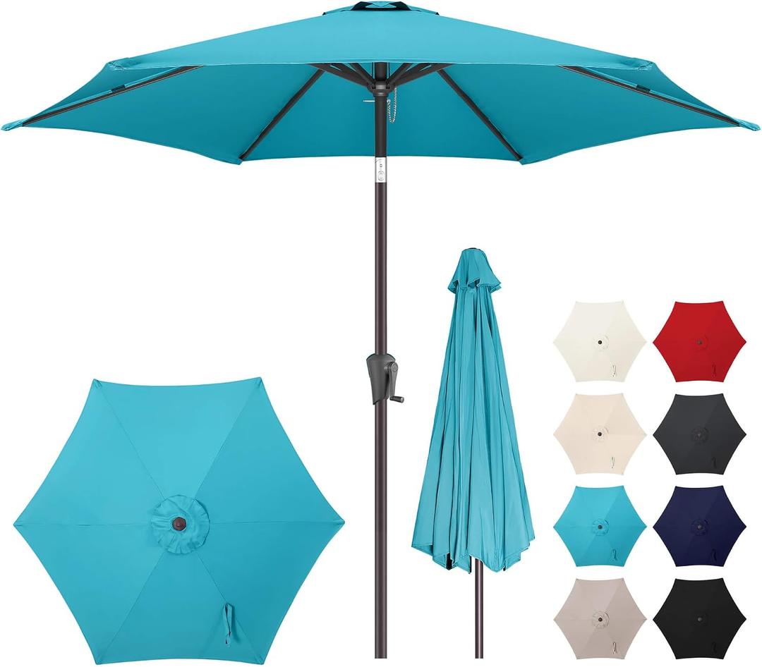 7.5ft Outdoor Patio Umbrella - Table Umbrella Waterprool UV Protection, Sombrillas de Patio with Push Button Tilt, Sun Umbrella for Pool, Porch, Garden, Deck, Backyard (Aqua Blue)