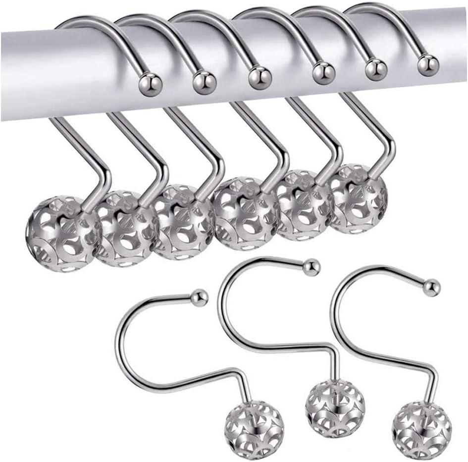 Actpe Shower Curtain Hook Rings, Bling Metal Rustproof Bathroom Hook Holder Hangers for Shower Rods Decorative Home Decor - Hollow Ball Design, Silver