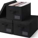 GRANNY SAYS Storage Bins with Lids, Linen Storage Bins for Shelves, Decorative Storage Boxes, Clothes Storage and Organization, Storage Boxes for Organizing, 3-Pack, Black (Medium)