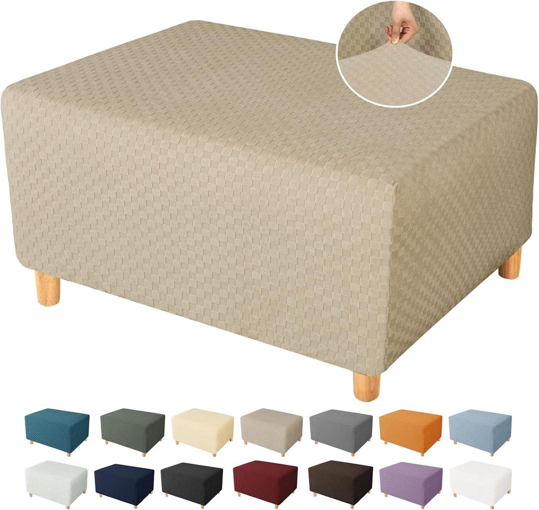 YEMYHOM Ottoman Cover Latest Jacquard Design High Stretch Folding Storage Footstool Protector Rectangle Removable Slipcover (Ottoman X-Large, Khaki)
