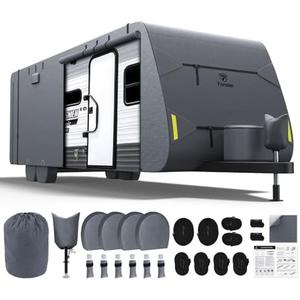 Fonzier RV Cover 15-18ft: Extra Thick 7 Layers Travel Trailer Cover with 4 Tire Covers, Waterproof Camper Cover, Extra Windproof Ropes, Gutter Cover, Rip-Stop Anti-UV