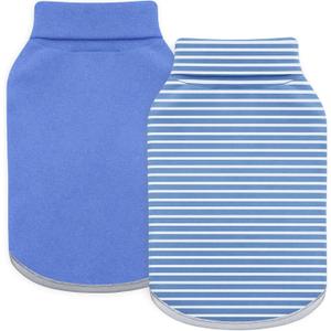 Idepet 2 Pack Striped Dog Sweater, Stretchy Dog Shirt Vest Turtleneck Pet Pullover Puppy Clothes Reflective Sweatshirt Fleece Cat Apparel (Blue Stripe + Navy, Small)
