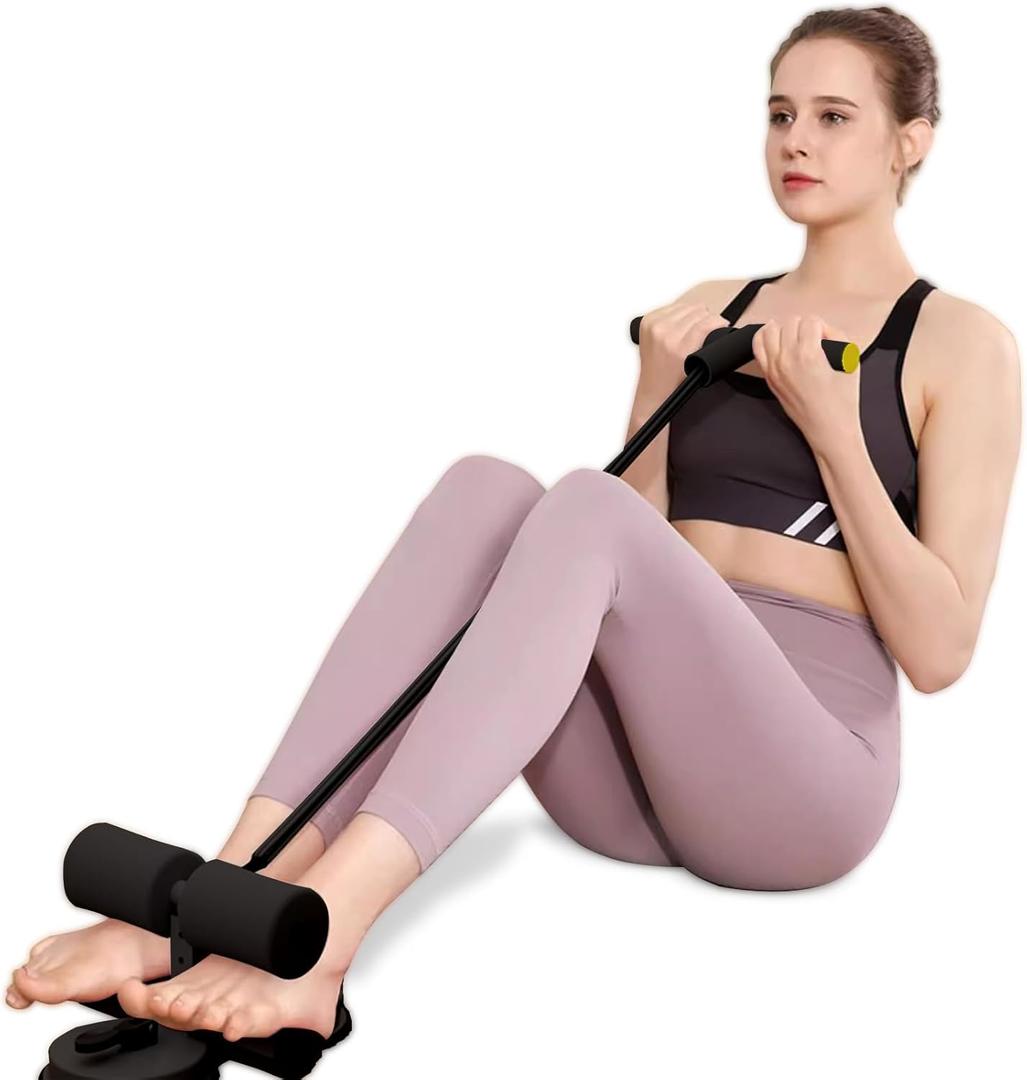 Sit Up Bar Foot Holder,Portable Sit Up Floor Holder, Sit Up Exercise Equipment,3 Level Adjustable, with 2 Strong Suction Cup and Elastic Pull Ropefor Abs Workout Aids,Feet and Leg Strength Training, Home or Office Use (Black)