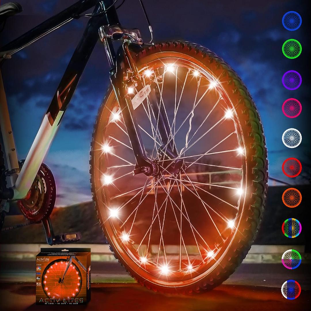 Activ Life LED Bike Wheel Lights with Batteries Included! Get 100% Brighter and Visible from All Angles for Ultimate Safety & Style (1 Tire Pack) (Orange)