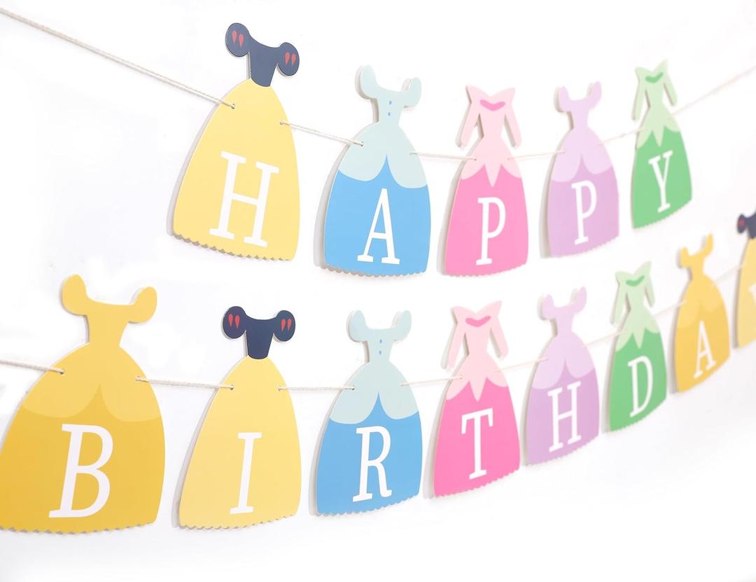 Princess Dress Happy Birthday Banner - Princess Birthday Party Decorations,Gril First/1st Party Bunting,Photo Prop Banner (Princess-1)