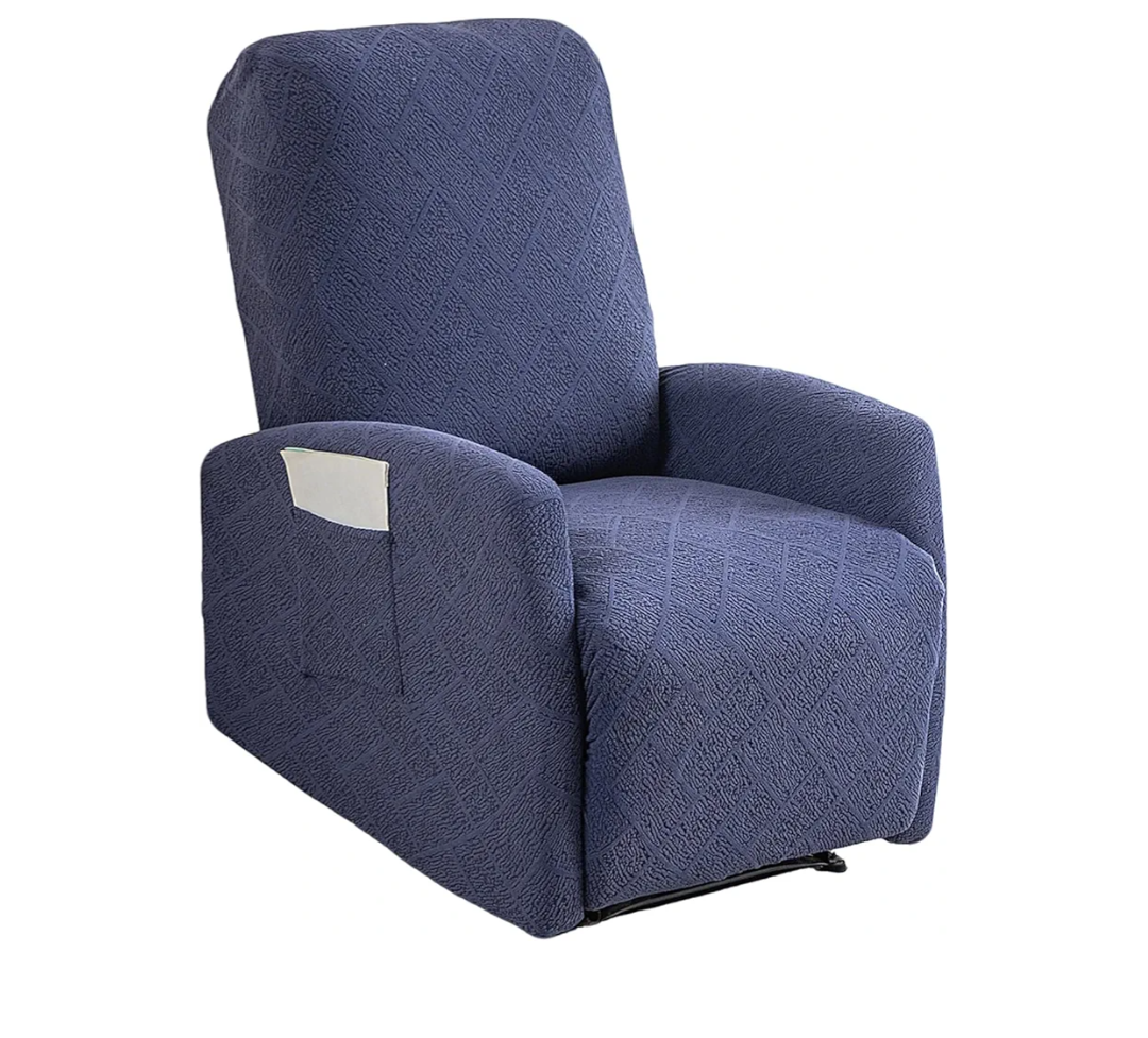 Recliner Chair Covers 4 Pieces Jacquard Small Recliner Sofa Slipcover Stretch Recliner Slipcover for Lazyboy Recliner Chair with Storage Pocket Furniture Protector for Living Room,Navy Blue