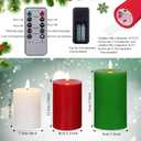 3 Pcs Flameless Candles Battery Operated Wax LED Flickering Flameless Pillar Candles with Remote for Halloween Christmas Home Wedding Autumn Decor(White,Red,Green)