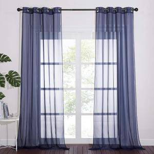 NICETOWN Sheer Voile Curtain Panels - Transparent Grommet Top Sheer Window Treatment Curtains for Living Room (W54 x L96 Inches, Dark Blue, 2 Pieces)