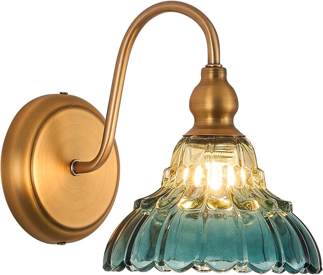 Vintage Wall Sconce Yellow and Blue Gradient Wall Light Bedside Wall Lamp Matte Brass Bedroom Light Fixtures in Door Lighting Fixture for Living Room Hallway Corridor