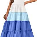Arshiner Girls Maxi Summer Short Flutter Sleeve Casual Dress with Pockets for 4-14 Y (12-13 Years, White & Blue)