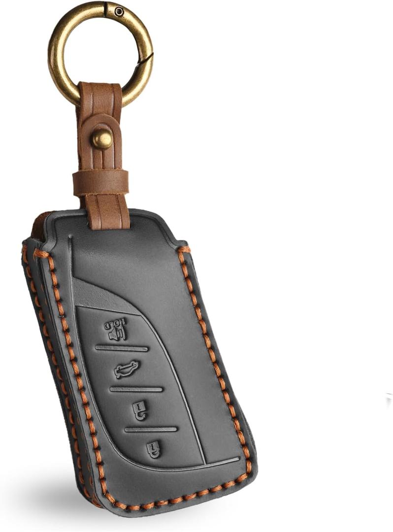 OLLEN Screws-Free Premium Leather for Key Fob Cover, Fit for Lexus ES LS LC RX NX LX TX GX Series 2018-2025~, Key Holder Protector, Black