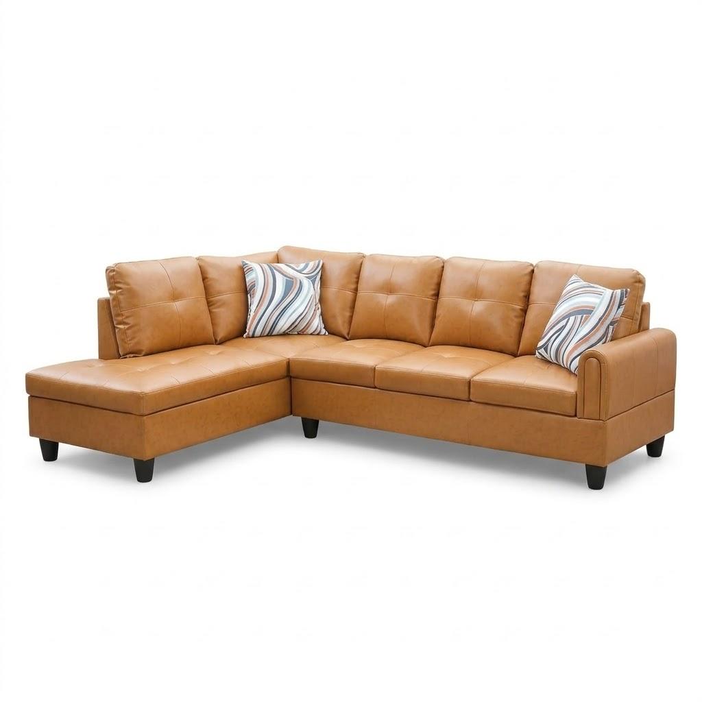 L Shape Sectional Couch with Chaise, 97 Inch Modular Sofa with Ergonomic Reclined Backrest, Sectional Couches for Living Room, High-Density Foam, for Office and Small Apartment, Ginger