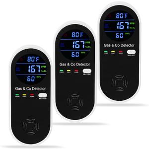 3 Packs Plug in Gas & Carbon Monoxide Detector, 4-in-1 Carbon Monoxide Alarm,Fahrenheit(F) & Humidity,Natural Gas Detector,Methane,Propane & CO Detector for Home,RV,Apartment