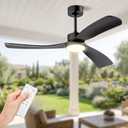 Obabala 52 Inch Ceiling Fan with Light and Remote, 3 black Solid Wood Blades, DC Motor Quiet 35dB, Dimmable LED Reversible for Bedroom Living Room Indoor Outdoor, 6 Speed Timer Downrod