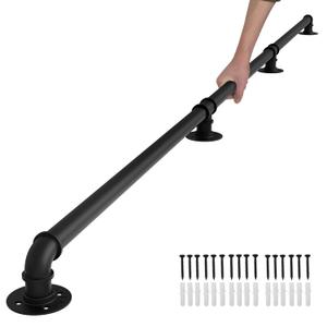 Hand Rails for Indoor Stairs, 8FT Metal Stair Railing Indoor, Dia. 1.24, Matte Guard Coating, 400LBS Load Capacity Wall-Mounted Pipe Staircase Handrails for Indoor & Outdoor Use
