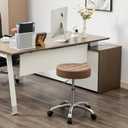 FIRAVOE Stool for Work (Adjustable Height 20-27 inch) (Quiet Wheels and Aluminum Base) Vanity Stool for Makeup Room (Coffee Brown) (No Back & Footrest)