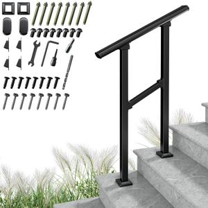 Upgrade 2 Steps Outdoor Handrail for Outdoor Steps, Black Transitional Handrail Hand Rail Stair Railing Kit with Screw Kit (1-2 Steps)