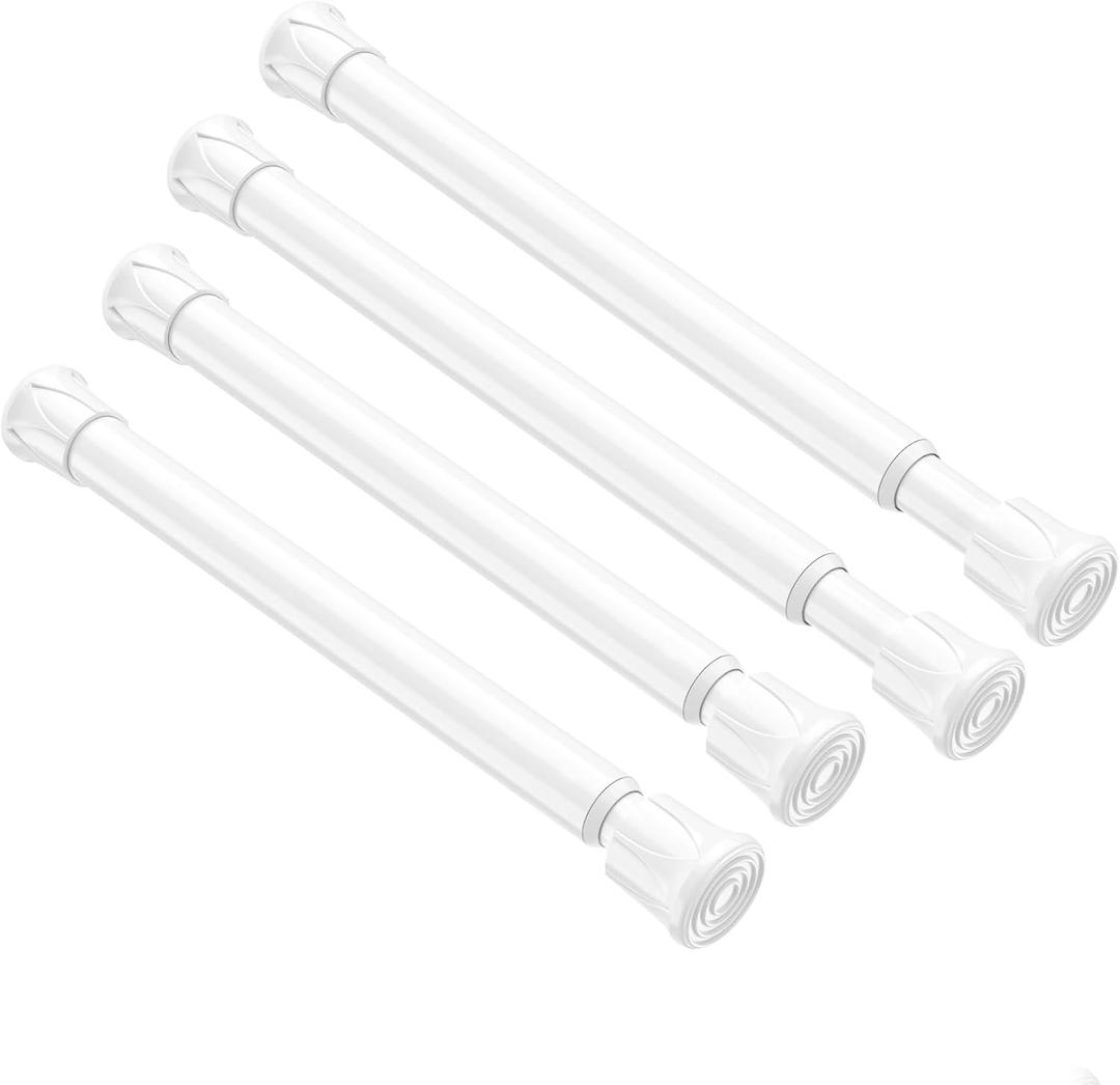 4 Pack Short Spring Tension Curtain Rod 8 to 12 Inch, Mini DIY Tension Rods No Drill for Slim Window Cupboard Sidelights, White
