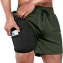 BRISIRA Mens Swim Trunks Swim Shorts Quick Dry 5 inch Inseam Beach Shorts with Compression Liner and Zipper Pocket (34, Armygreen)