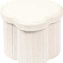 B FSOBEIIALEO Storage Ottoman Cube, Flowers Shaped Ottomans with Storage Foot Stool Footrest for Living Room, Boucle Ottoman Seat for Dorm Room, Faux Teddy Fur, White 12.6" x 12.6" x 12.6"