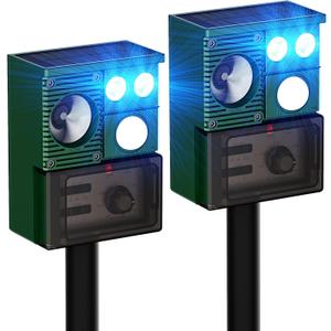 2025 Upgraded Solar Powered Animal Repeller 2 Packs, Ultrasonic Solar Powered Deer Repellent for Outdoor Yard Lawn Repel Squirrel Raccoon Cat Deterrent with Motion Sensor & Flashing Light (2, Green)