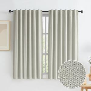 KEQIAOSUOCAI Greyish Beige 100% Blackout Linen Curtains, Completely Thermal Insulated Window Treatment Panels for Bedroom Nursery Hook Belt Back Tab, 2 Panels, 50 Inch Width x 63 Inch Length White