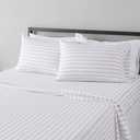Amazon Basics Lightweight Super Soft Easy Care Microfiber 3 Piece Bed Sheet Set with 14-Inch Deep Pockets, Queen, Taupe Stripe, Striped
