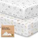 2 x 2-Pack Mini Crib Sheets Fitted - 38x26 Pack N Play Sheets for Pack and Play Mattress, Organic Cotton, Soft & Breathable Playard Bedding, Neutral Mini Toddler Bed Cover for Boys, Girls (KeaSafari)