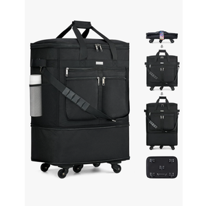 MILADA Travel Luggage Bag Suitcases with Wheels Expandable Foldable Travel Bag Collapsible Rolling Duffle Bag Large Suitcase for Men Women without Telescoping Handle, Black
