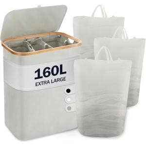 Laundry Hamper with Lid, 160L Extra Large Laundry Basket with lid, 3 Section Storage Dirty Clothes Hamper with Removable Bags for Bathroom, Bedroom, Blanket, Toys, Grey