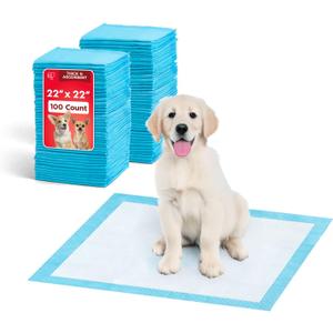 IRIS USA Puppy Pads 100 Count, Dog Training Pads 22"x22", Super Absorbent Leakproof Pee Pads for Dogs, Quick Dry Disposable Potty Training Supplies