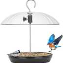 Kingsyard Adjustable Platform Bird Feeder for Outdoors, Hanging Metal Seed Tray with Clear Rain Proof Dome, Large Capacity for Wild Bluebird Cardinal Dove Mealworm, Black (Iron Grey)