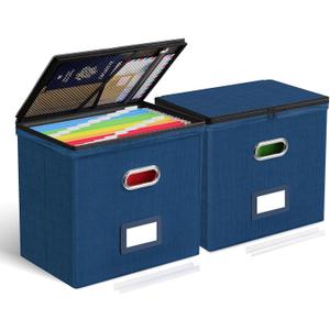 Oterri File Organizer Boxes with Lids, File Box with Mesh Pockets, Document Organizer Box for Letter Size Folders, Zippers Important Document Organizer (Dark Blue, Small-2 Pack Without Folders)