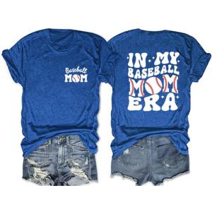 Baseball Mama Shirts for Women in My Baseball Mom Era Graphic Tee Game Day Baller Mommy Top (Blue), Medium