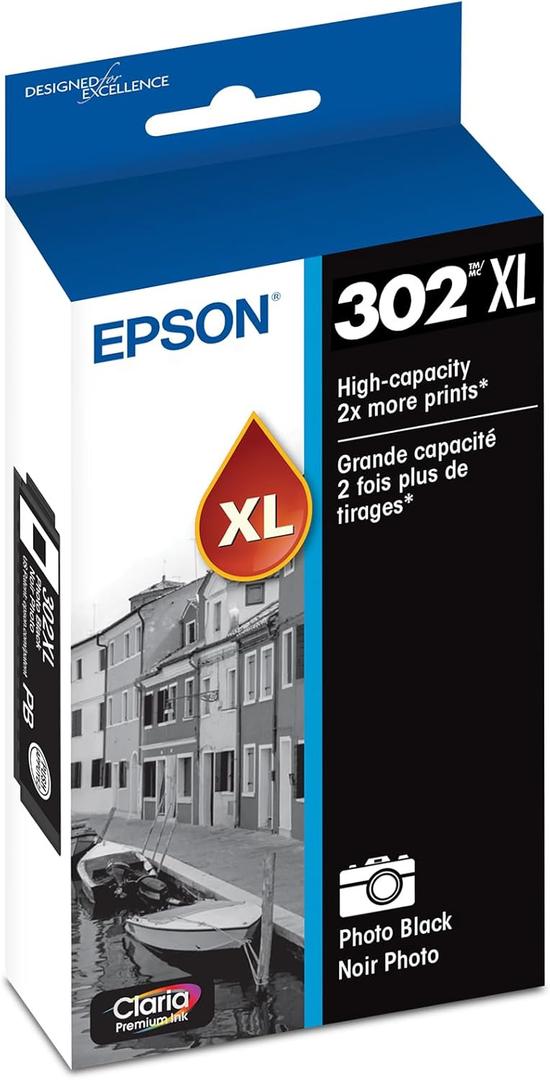 EPSON 302 Claria Premium Ink High Capacity Photo Black Cartridge (T302XL120-S) Works with Expression XP-6000, 6100