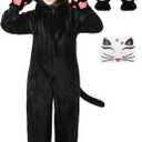 Resiwai Black Cat Costume for Kids Girls Kitten Costume Kids Cat Onesie Halloween Black Cat Costumes for Kids, M