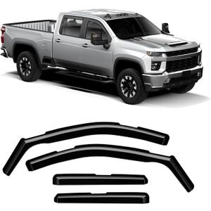in-Channel Rain Guards Compatible with 2020-2025 Checy Silverado/GMC Sierra 2500HD/3500HD Crew Cab Truck, Durable Side Windows Wind Deflectors Rain Guard, Black, 4 PCS