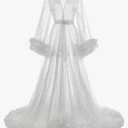 Ruffles Wedding Robe Photo Shoot Pearls Pregnant Women Photography Evening Prom Tulle Robe Bathrobe Long jacket, L
