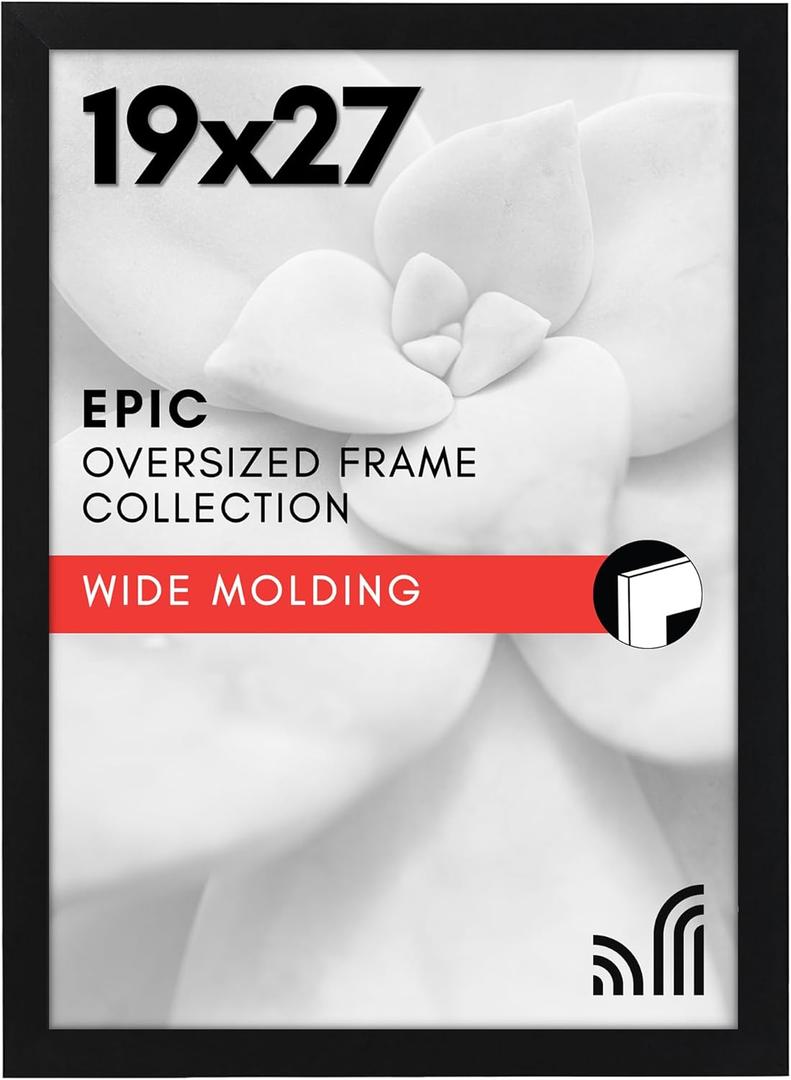 Americanflat 19x27 Poster Frame with Polished Plexiglass - Black Picture Frame - Wide Photo Frames Made of Engineered Wood for Vertical or Horizontal Wall Display - Epic Collection - Black