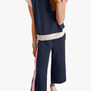 SHEWIN Women's 2 Piece Lounge Sets Casual Short Sleeve Pullover Tops Matching Wide Leg Pants Tracksuit Set, Size L