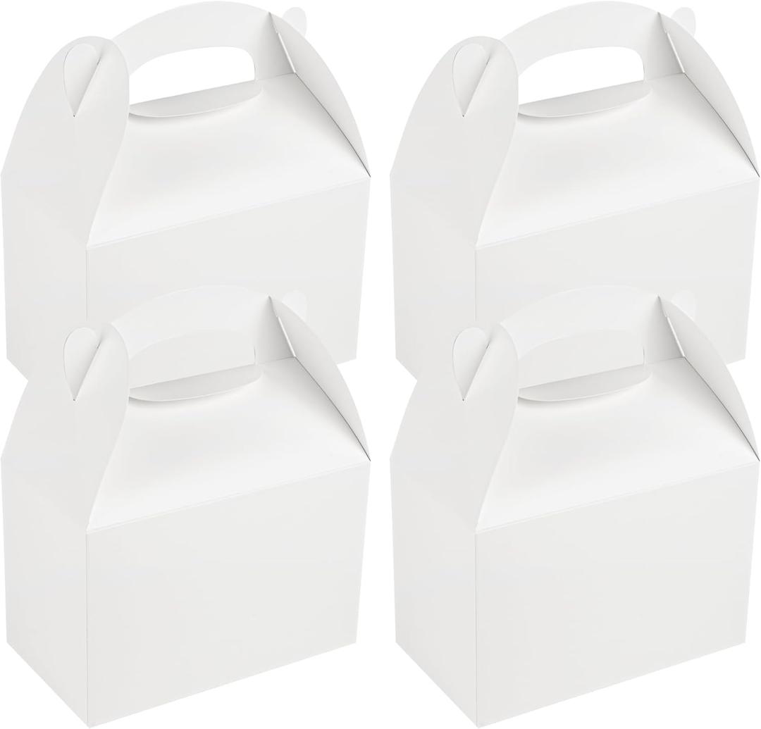 Bio Tek 8.5 x 4.8 x 5.5 Inch Gable Boxes For Party Favors, 25 Attractive Gift Boxes - With Built-In Handle, Greaseproof, White Paper Barn Boxes, For Special Events Or Parties (1 Count (Pack of 25))