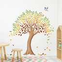 Colorful Large Fall Tree Wall Decals Autumn Tree Leaves Wall Stickers Peel and Stick Wall Art Decor for Kids Bedroom Baby Nursery Living Room Decor