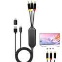 USB C to RCA Cable Adapter, 6Ft Wired Type-C to RCA Screen Mirroring with USB A&USB C(Charging),USB C Male to 3 RCA Male, Cast Phone Content to TV, Monitor, Projector, Car Screen