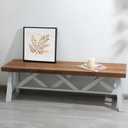 Wnutrees 54" Farmhouse Wood Bench, Rustic Solid Wood Entryway Bench Seat with Double X-Structure for Dining Room, Living Room, Hallway, Structural Stability, White
