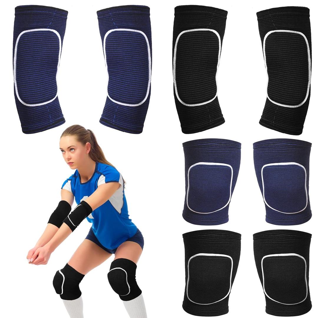 Sosation 2 Set Volleyball Elbow Pads and Knee Arm Sleeves with Protection Pad Volleyball Essentials Accessories with High Protection for Youth Teen Training Hitting Passing(Black Blue)