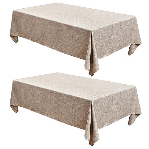 Fitable Linen Textured Tablecloths 2 Pack, Faux Burlap Rectangle Table Clothes for 6 Foot Tables, Rustic Table Covers for Buffet, Banquet, Kitchen Dining, Party, Farmhouse (Nature, 54 x 108 Inch)