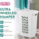 Sterilite 3 pack Ultra Wheeled Hamper, Laundry Basket w/Flip-Top Lid & Retractable Handle - Plastic Rolling Clothes Storage Cart with Ventilated Holes for Home, Apartment or Dorm
